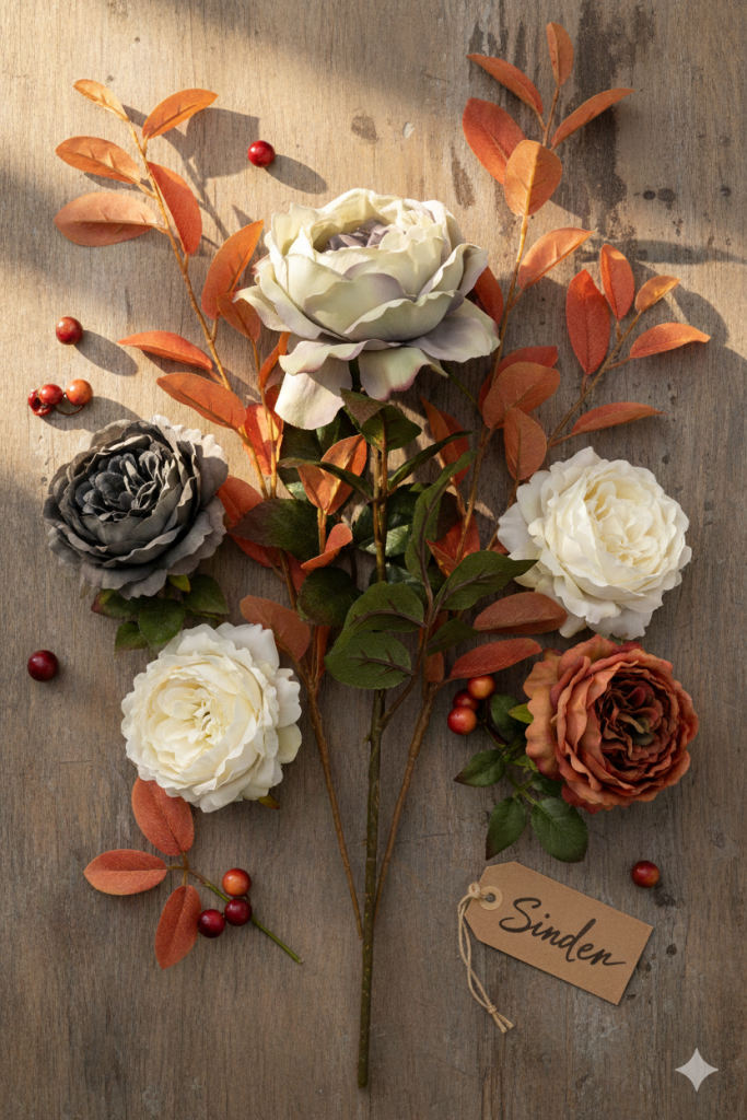 flores artificiales de otoño